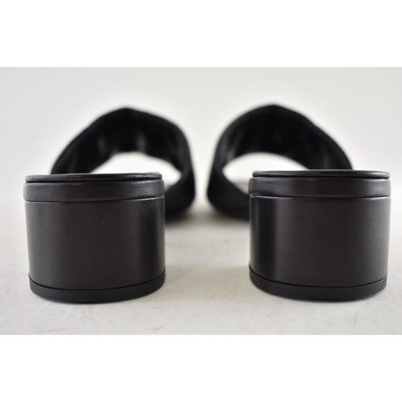 Prada Diagram Quilted Leather Black Gold Logo Slide Sandal Mule Block Heel 39 - Picture 14 of 15